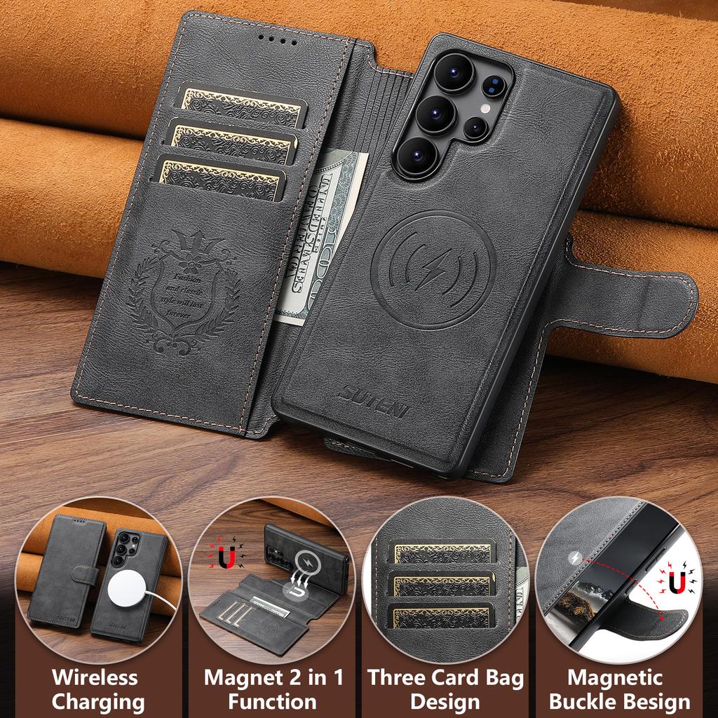 SUTENI Q-05 For Samsung Galaxy S22 Ultra 5G Wallet Case 2 in 1 Detachable Leather Flip Phone Cover with Stand