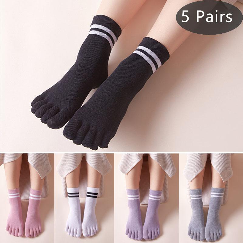 1/5 Pairs Toes Short Socks Woman Girl Cotton Striped Solid Breathable Soft Elastic Invisible Socks 5 Finger Socks Harajuku