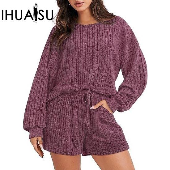IHUASU Женские осенне-зимние шерстяные шорты с длинными рукавами Pit Strip, женский комплект из двух предметов