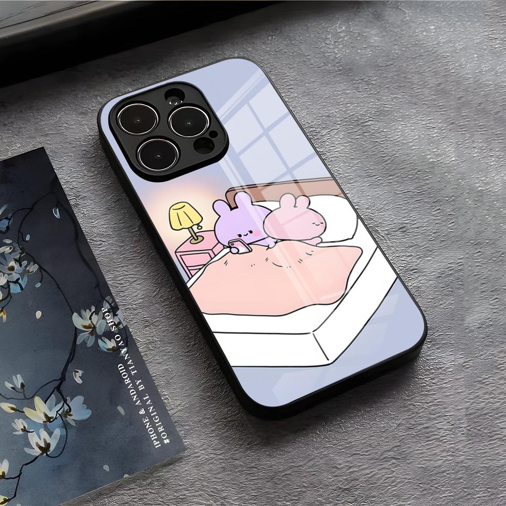 Милый Чехол Для Телефона A-Asamimichan Для IPhone 17 Air 16 E Pro Max 15 14 13 Mini 12 Pro 11 Max Plus Черная Стеклянная Крышка