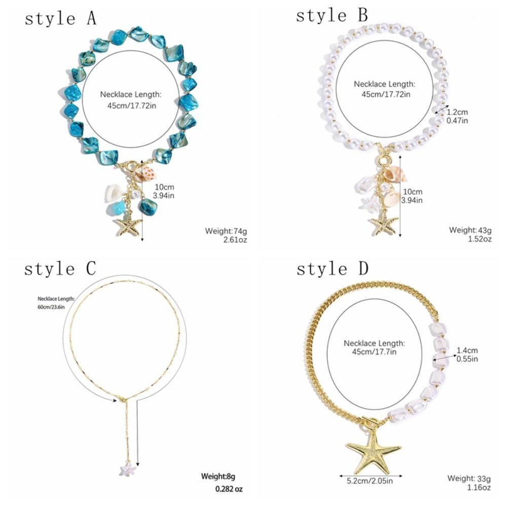 Handmade Sea Star Pendant Necklace Imitation Pearl Bohemian Shell Beads Necklace  Couple Gift