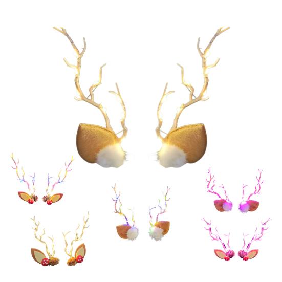 1 пара шпилек для волос со светодиодной подсветкой и декором в виде рогов оленя, светящиеся заколки для волос, легкие, удобные в носке, рождественские аксессуары для волос