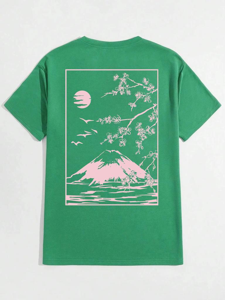 Футболка с визитной карточкой Tokyo Sakura Mount Fuji, мужская модная футболка, хлопковая летняя повседневная футболка в стиле хип-хоп, свободная хлопковая футболка