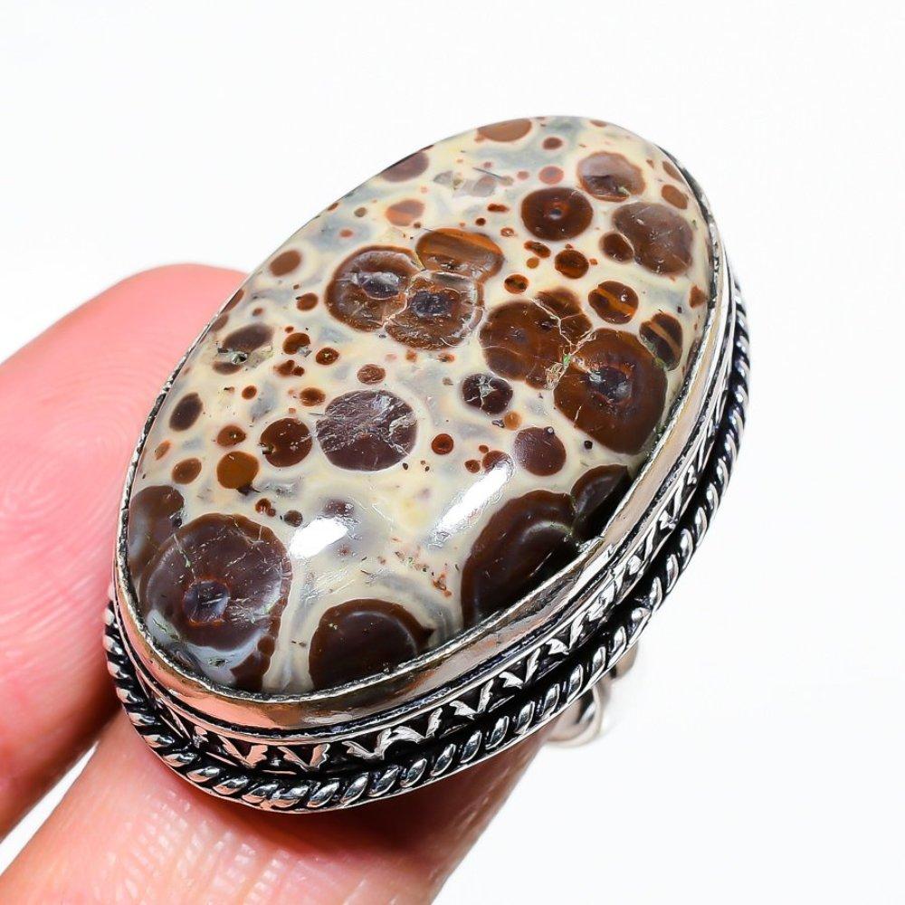 Подарочное кольцо из серебра 925 пробы с натуральным астероидным яшмовым камнем, размер 8 q7Q36