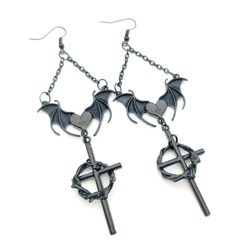 Goth Thorns Cross Drop Earrings Vintage Goth Gothic Silver Colour Big Cross Dangle Drop Earrings Goth Egirl Accessories Jewelry