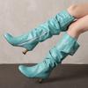 Women's High-heeled Boots Autumn and Winter Simple and Versatile Solid Color Large-size Casual Medium Boots