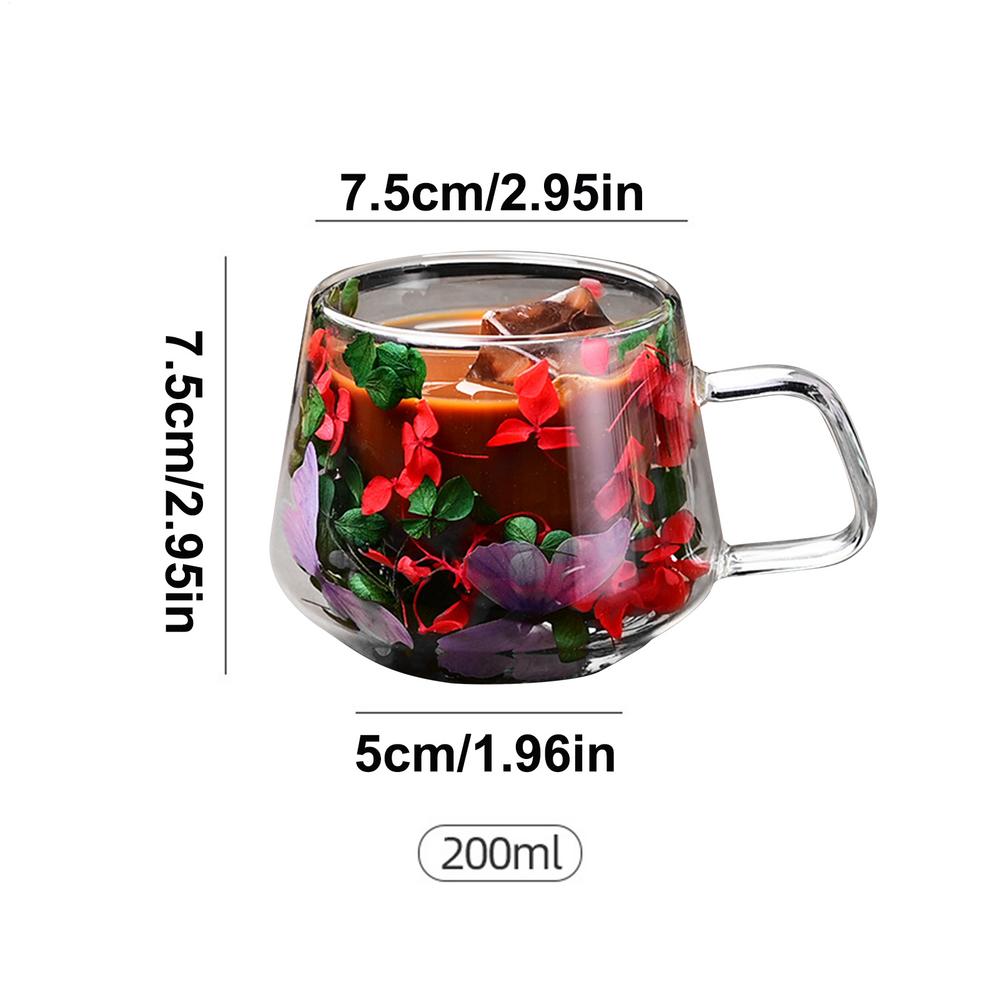 200ml Double Wall Glass Cup Clear Dried Flowers Glass Tea Cup Double Wall Glass Dried Flowers Tea Cup Heat Resistant Tea Cups