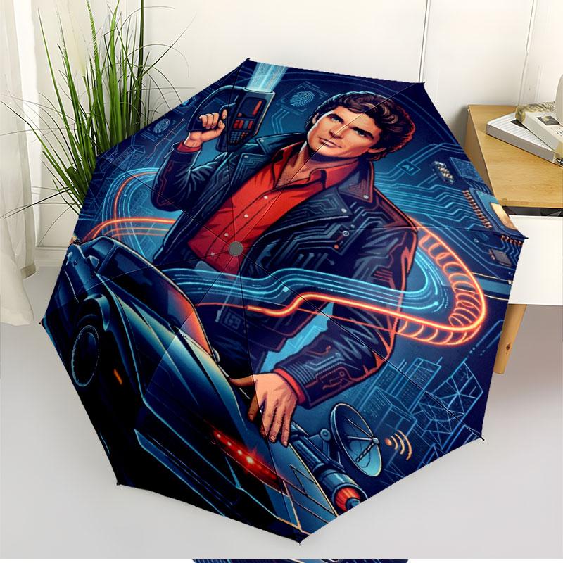 Knight Rider Print Automatic Open Close Umbrella, Portable Foldable Umbrella, for Outdoor Commute Camping Trip, Ideal Birthday Gift