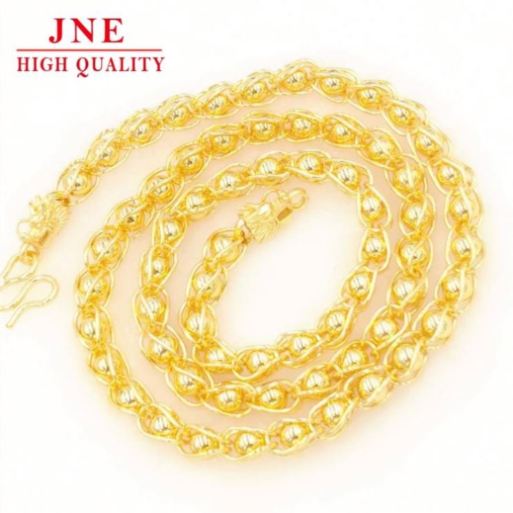 Gold Plated Glossy Black and White Bead Necklace Imitation Gold Jewelry Physical Store Supply Men's Round Beads Faucet Necklace