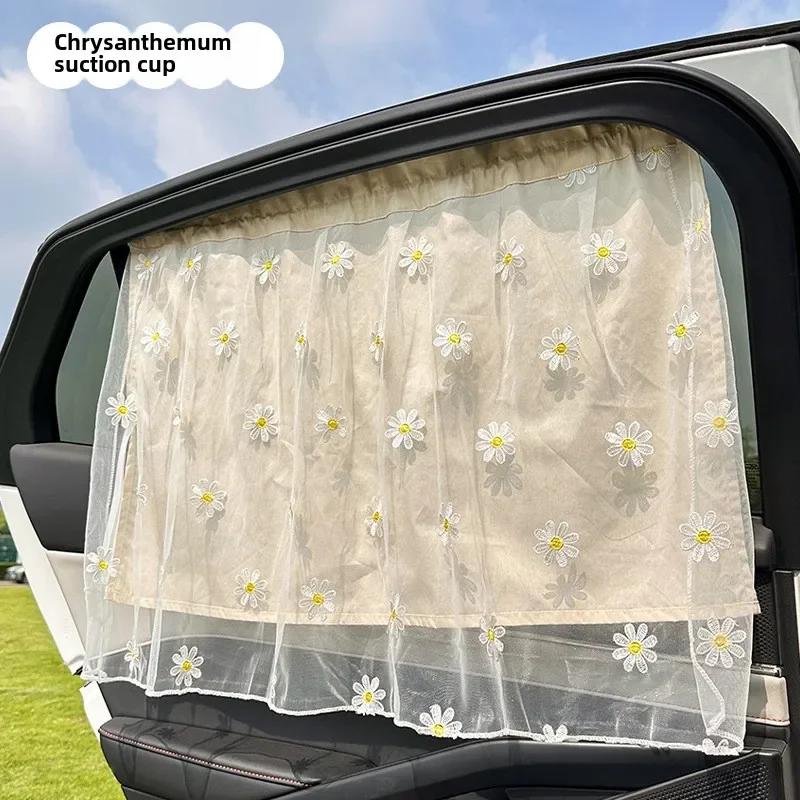 Cotton Embroidered Universal Car Curtain Cover Newborn Baby Side Window Sunshade Curtain UV Protection for Kids Travel Outdoor
