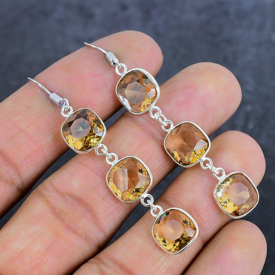 Citrine Gemstone 925 Sterling Silver Jewelry Earring 2.48"
