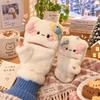 One Size Cartoon Cat Gloves Half Finger Winter Warm Touch Screen Gloves Soft Flip Top Gloves  Girls