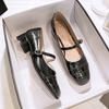 French low-heeled single shoes women's 2025 new spring and autumn splicing Mary Jane women's shoes thick heel one-word buckle high heels