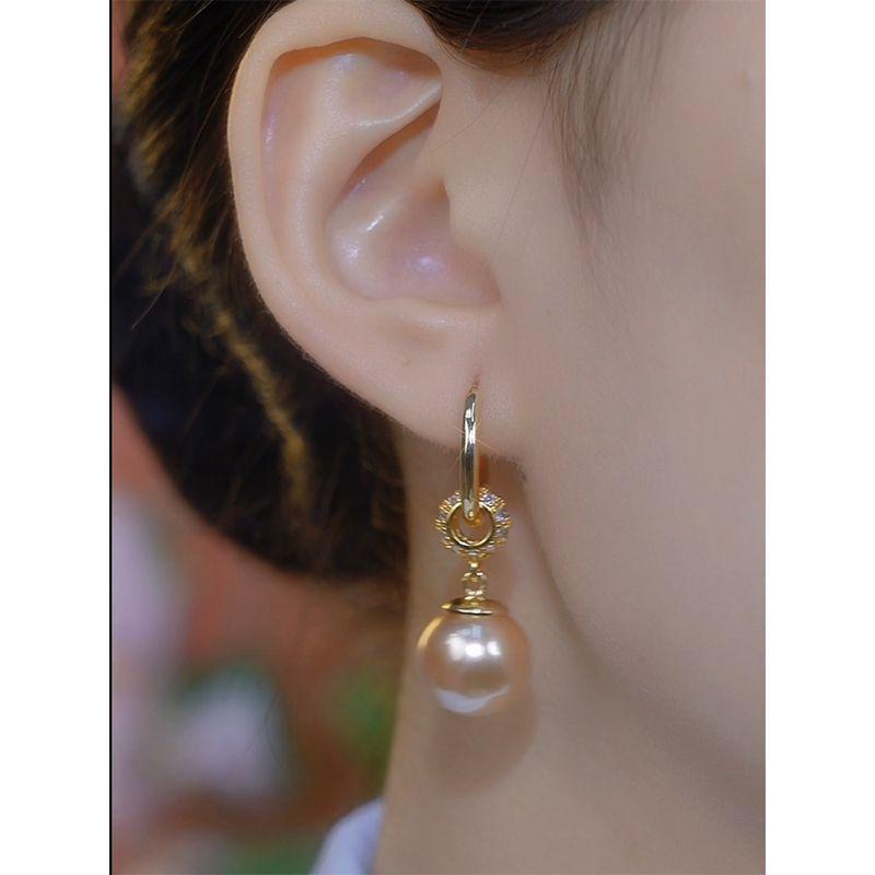 Special-Interest Design Fancy Full Diamond Champagne Pearl Earrings for Women Fancy Exquisite Unique Earrings Graceful Earrings