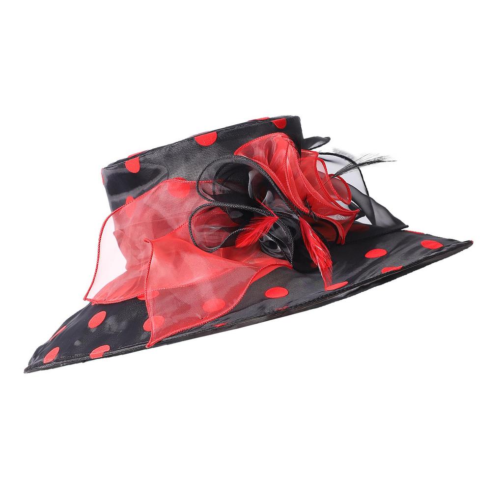 Women Church Hats Wide Brim Sun Derby Hat Organza Fascinators Kentucky Hats for Women Tea Party Wedding Hat