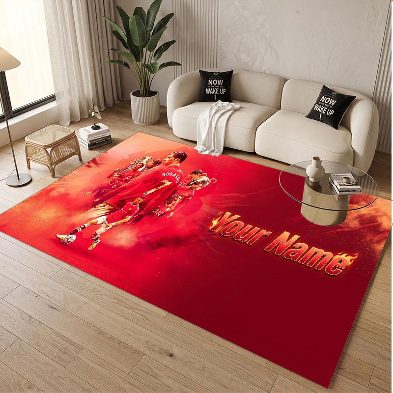 Custom Rug Cristiano Ronaldo Pattern Print Name Text Soft Non‑Slip Floor Carpet for Home Indoor Decoration