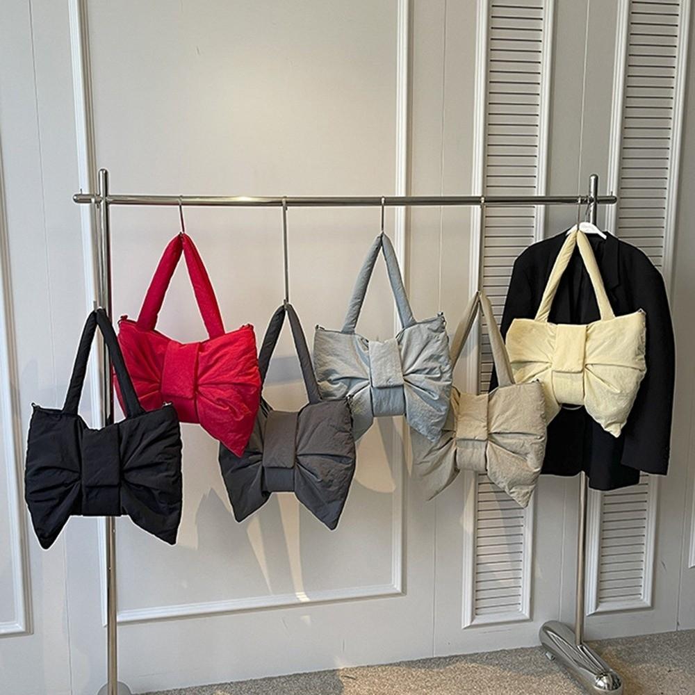 Korean Style Ruched Bowknot Shoulder Bag Cotton Padded Crossbody Bags  Shopping