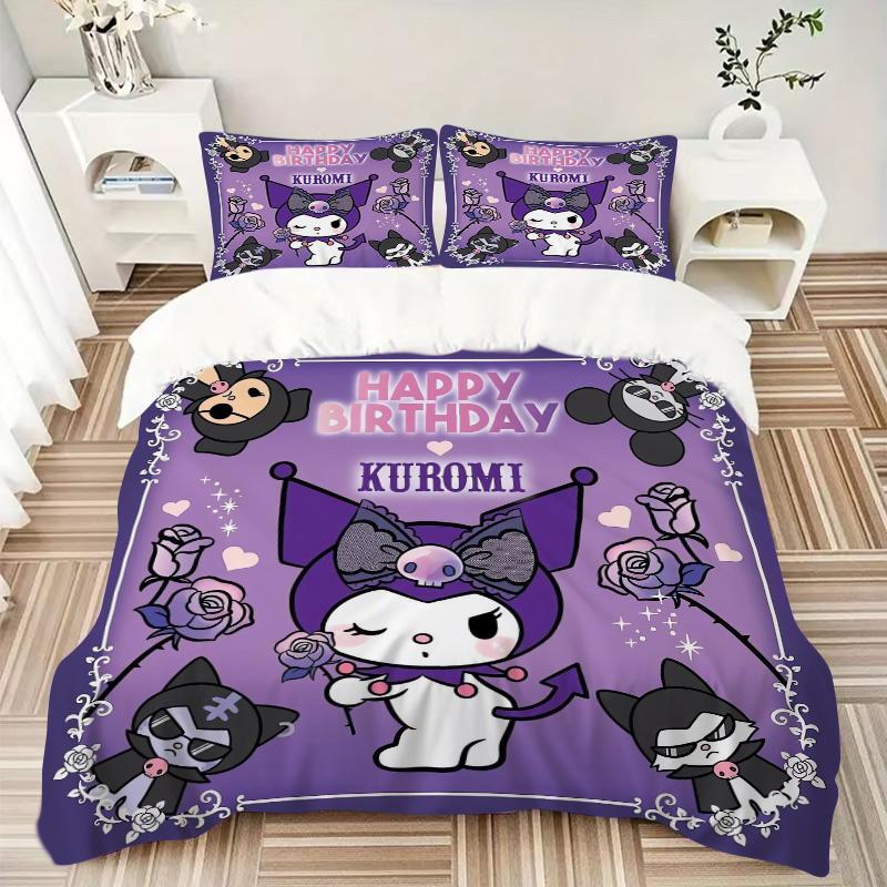Happy Birthday Kuromi Print 3Pcs Bedding Setduvet Cover With 2 Bedropillowcase Home Birthday Gift