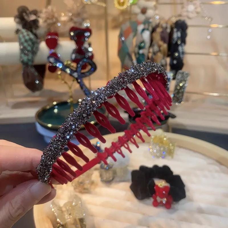 Элегантная бархатная зубчатая нескользящая повязка для волос и резинка для волос со стразами для женщин