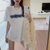 New Summer White T-shirt for Women Mid-length Loose Korean Short-sleeved Top for Women Foam Three-dimensional Printing