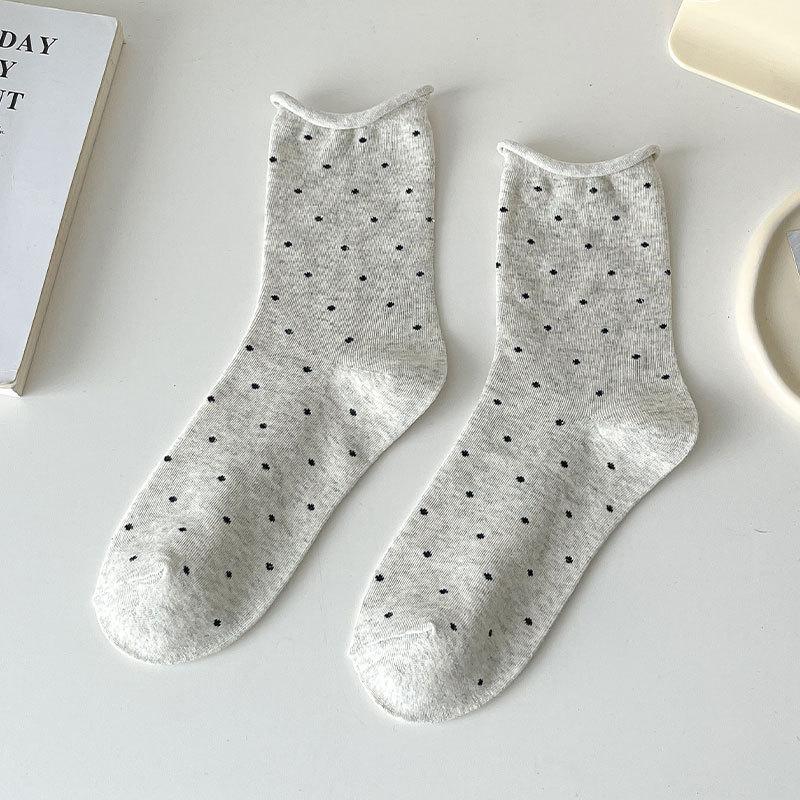 Women's Summer Thin Style All Kinds of Polka Dot Curled Rim In The Tube Pile Pile Cotton Socks
