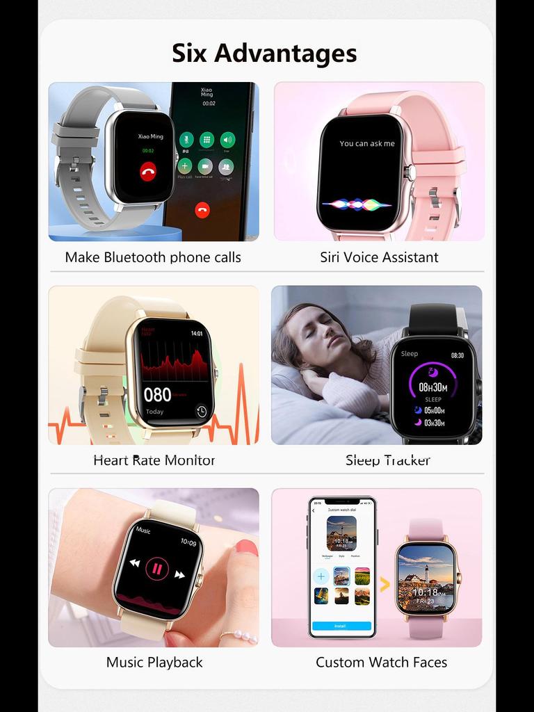 Умные часы Y13: Спортивный браслет 1,83 дюйма с функцией звонков по Bluetooth, пульсометром, сенсорным экраном, модель H13.