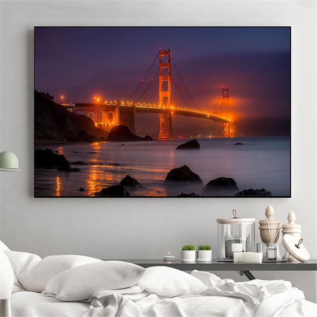 Пейзаж на холсте, картина Сан-Франциско, мост Золотые Ворота, закат, постеры и принты, настенная картина, домашний декор для комнаты, без рамки