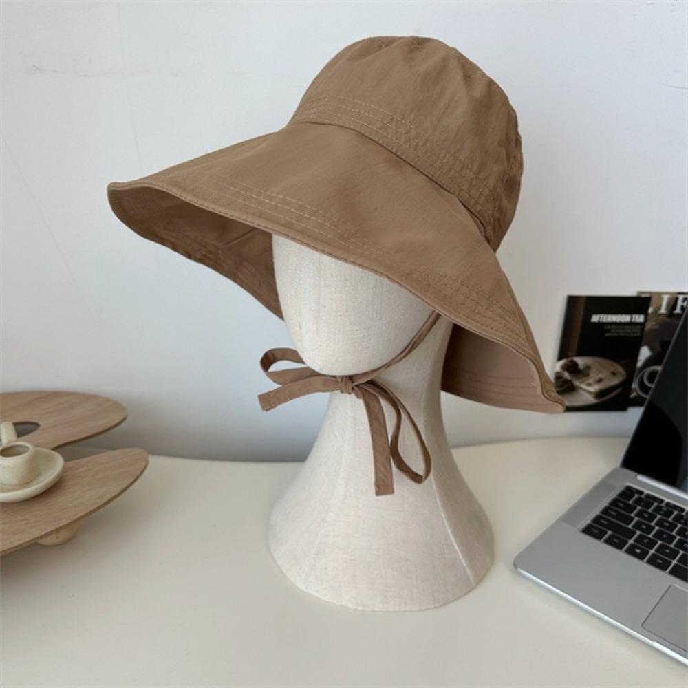 Foldable Bow Fisherman Hat Wide Brim Sunshade Bucket Hat Summer Lace-up Sun Hat