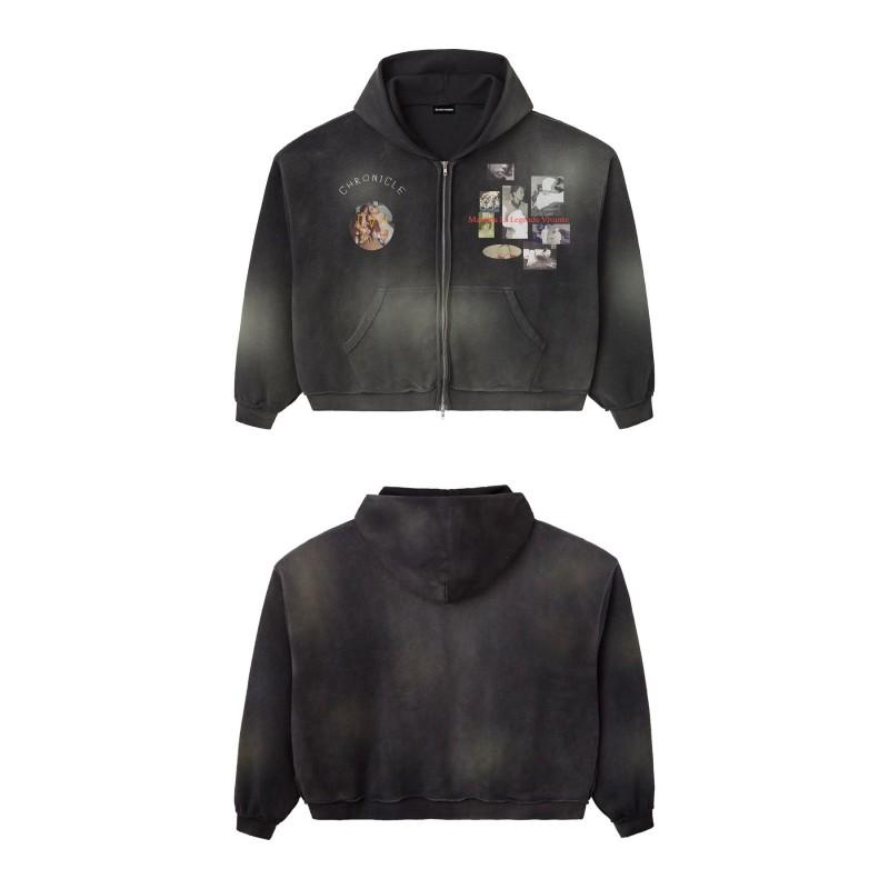 Vintage Gradient Zip Up Hoodie Y2K Streetwear Loose Fit Top Teens