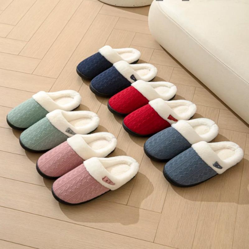 Lucyever 2024 зимние теплые вязаные тапочки женские повседневные мягкие домашние хлопковые туфли женские нескользящие платформы парные тапочки 45