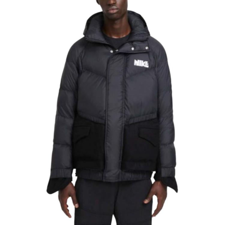 Nike X Sacai Sportswear Свободная посадка в стиле пэчворк, парка-пуховик, мужская верхняя одежда, черный CT3269-010