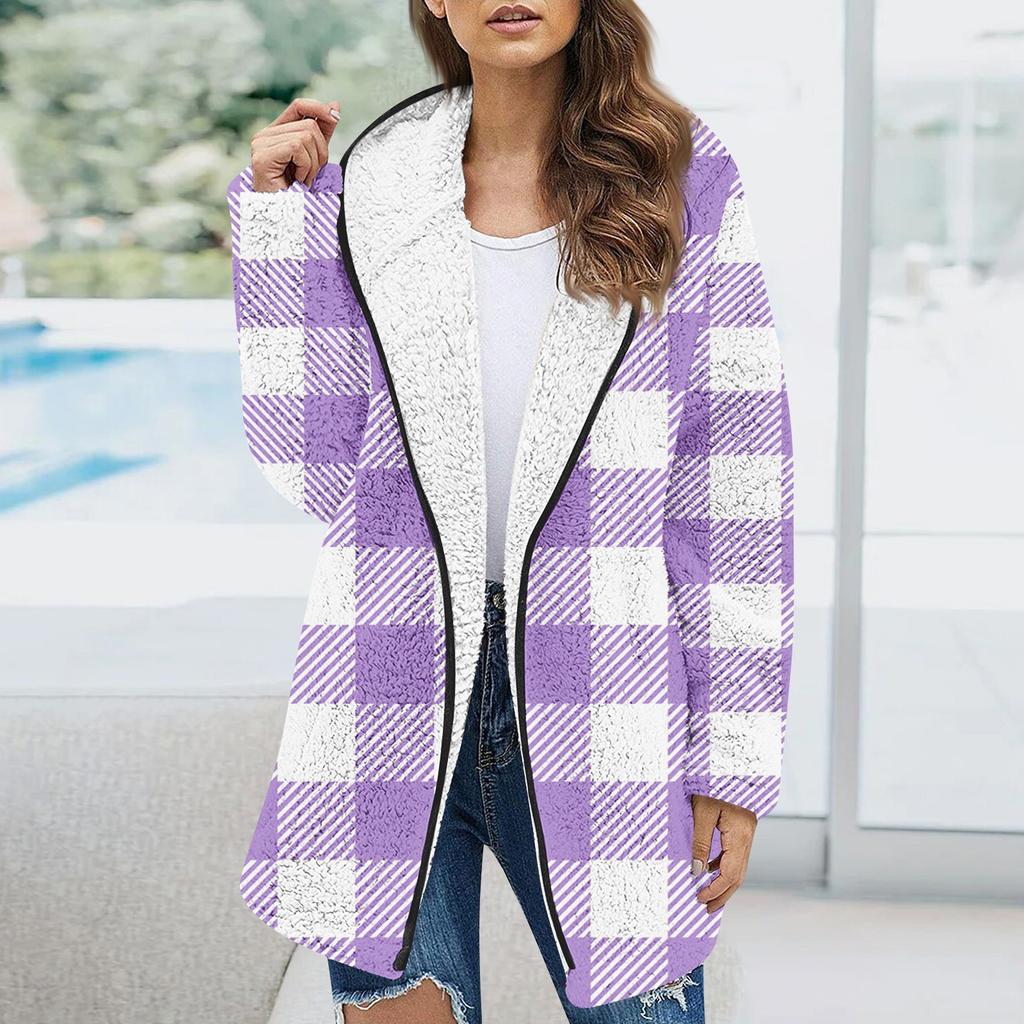 Женская модаЗимняя плюшевая клетчатая куртка с длинным рукавом
