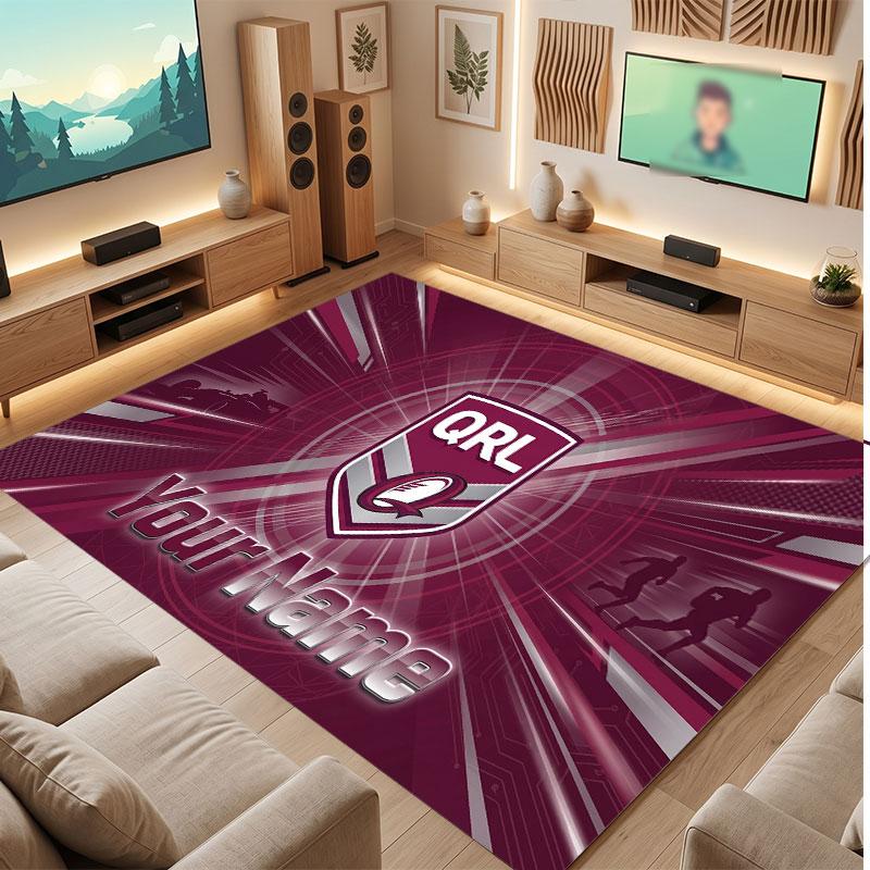 Queensland Maroons Personalized Crystal Velvet Carpet, Customized Name Text Soft Anti‑Slip Rug for Living Room Bedroom