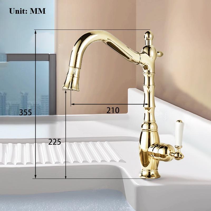 Retro All Copper Pull-out Kitchen Faucet Balcony Hot and Cold Faucet Multifunctional Rotatable Washbasin Faucet