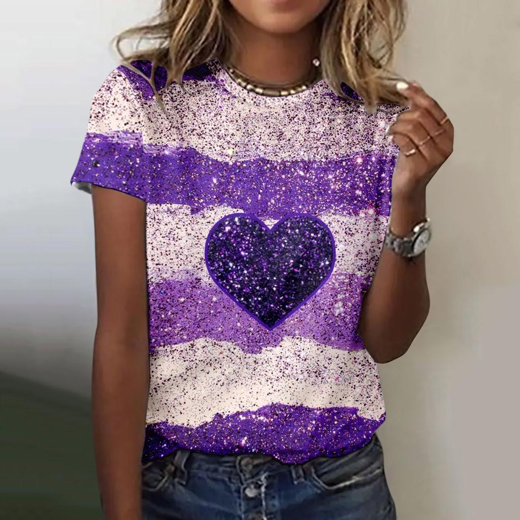 Женская футболка Летний топ с круглым вырезом 3D Красная футболка ко Дню Святого Валентина Модная футболка Универсальная женская большого размера с коротким рукавом