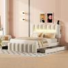 Upholstered Bed 140x200 LED 4 Drawers Slatted Frame Height-Adjustable Headboard USB Stereo Velvet Youth Bed (without Mattress)