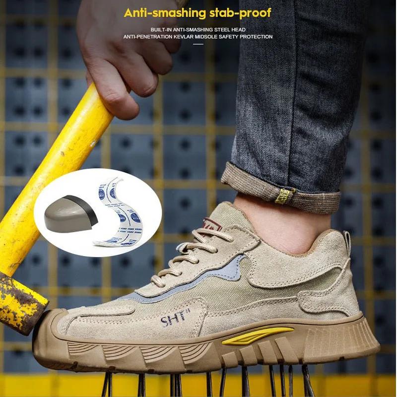 Men's Steel Toe Work Safety Shoes Lightweight Breathable Anti-smashing Work Shoes Male Boots Slip On Casual Sneaker Men Shoes 46