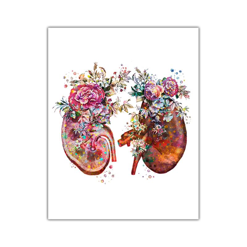 Современный набор картин на холсте с цветочным орнаментом: Искусство для сердца, легких, почек и мозга для медицинского декора