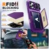 With Card Holder Sliding Camera Cover And Stand For iPhone 16 Pro Max Phone Case, Anti-Fall PC+TPU Wallet Case-Purple