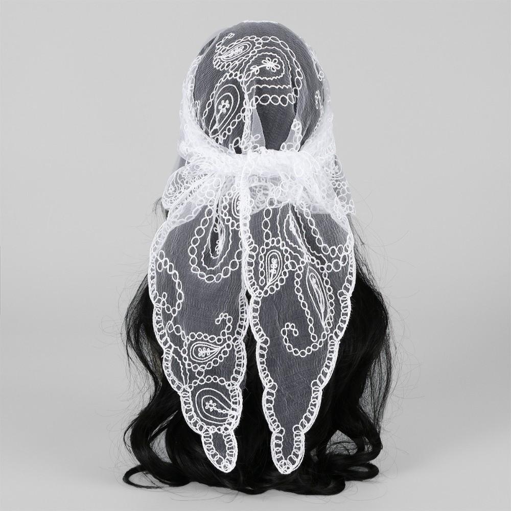 Solid Color Embroidery Shawl Thin Fabric Prayer Veil Vintage Hair Scarf for Women
