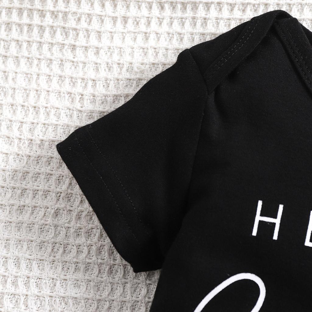 6-18 Months Infant Baby "Hello Granma + Grandpa" Print Cotton Bodysuit Short Sleeve Romper Onesie