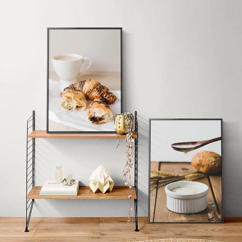 Скандинавский завтрак, еда, постер, кофе, пшеничный хлеб, черника, вафли, холст, картина, модульные настенные художественные фотографии, украшение для кухни