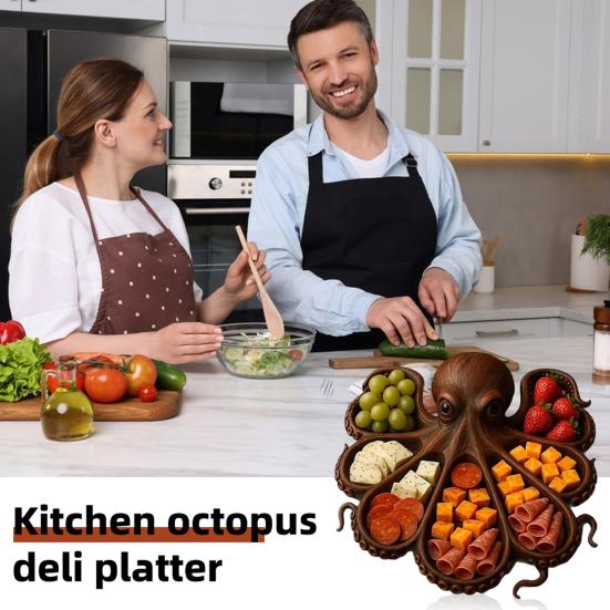 Деревянный поднос для сервировки, большой осьминог, хлеб, фруктовая тарелка, разделочная доска, сырная тарелка, пищевое блюдо для кухни