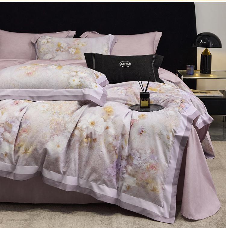 Light luxury and high-end all cotton brushed thickened warm autumn and winter four piece set - Huaxijian Purple