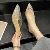 Fashion Sexy Rhinestone Pumps Women Shoes New Summer Shoes Woman Thin Mid Heel Mules Shoes Female Fashion Clear Heels Slippers Women
