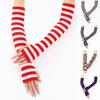 Women Striped Elbow Gloves Winter Knitted Arm Warmers Goth Punk Fingerless Gloves Stretchy Mittens with Thumb Hole for Daily Wear Cosplay