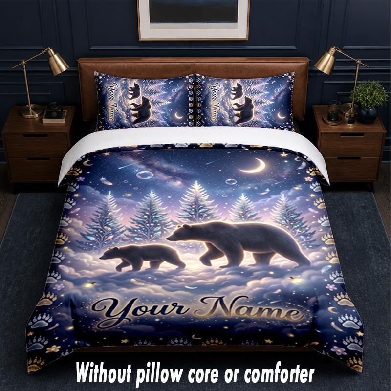 Teddy Bear Theme Custom Text Or Name 3Pcs Bedding Set,1 Flat Sheet & 2 Pillowcases Personalized Home Bedding