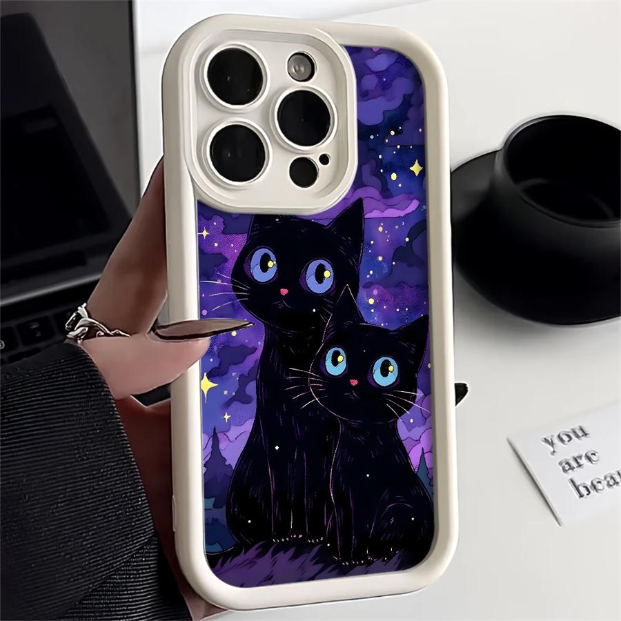 Черный Ночной Звездный Кот Чехол для iPhone 17 Pro Max 16 17e 11 15 Plus 12 Pro 14 Air 13 Чехол для Телефона