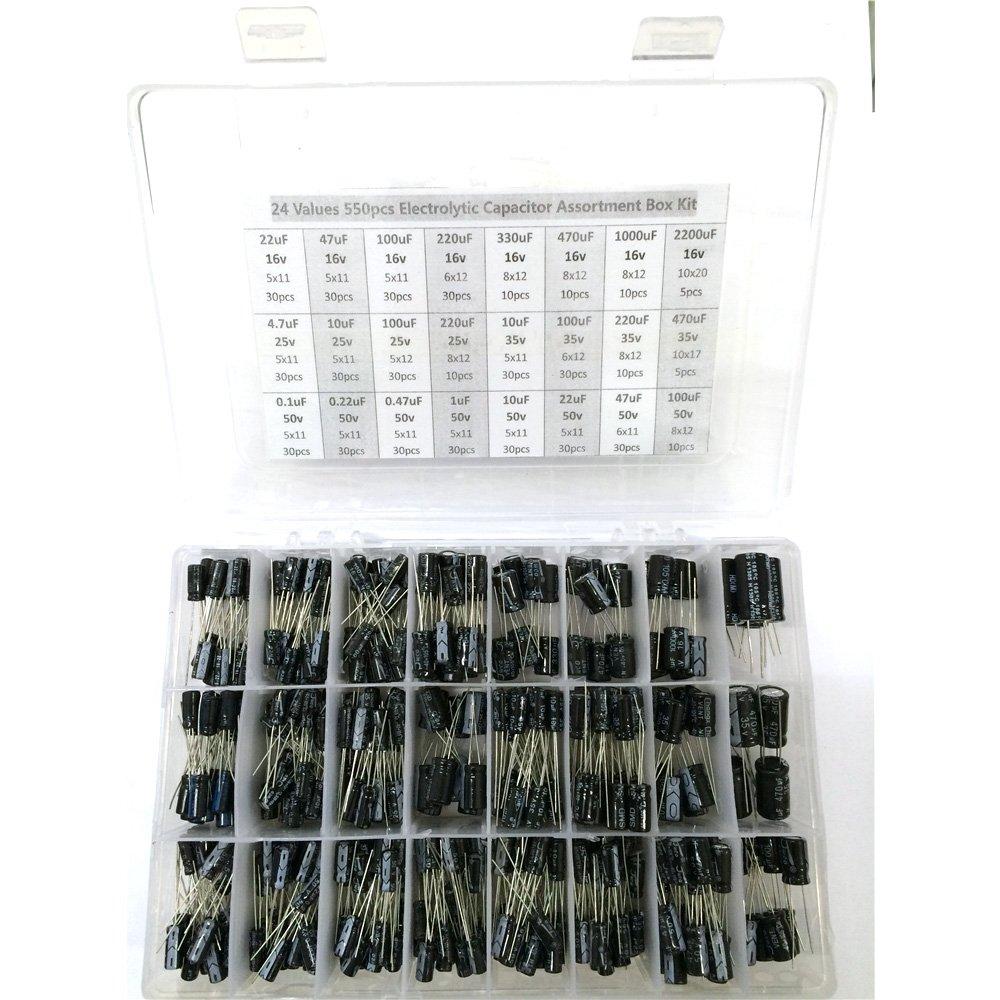 Zmart 24 Value 550 Pieces Electrolytic Capacitor Aluminum Capacitor Capacitor 16V/25V/35/50V0.1uF~2200uF