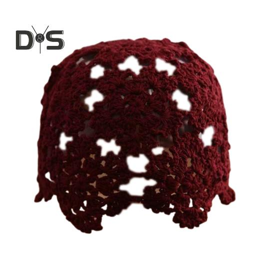 Женская вязаная шапка с ажурным узором крючком, дышащая шапка ручной работы, уличная одежда для работы на открытом воздухе